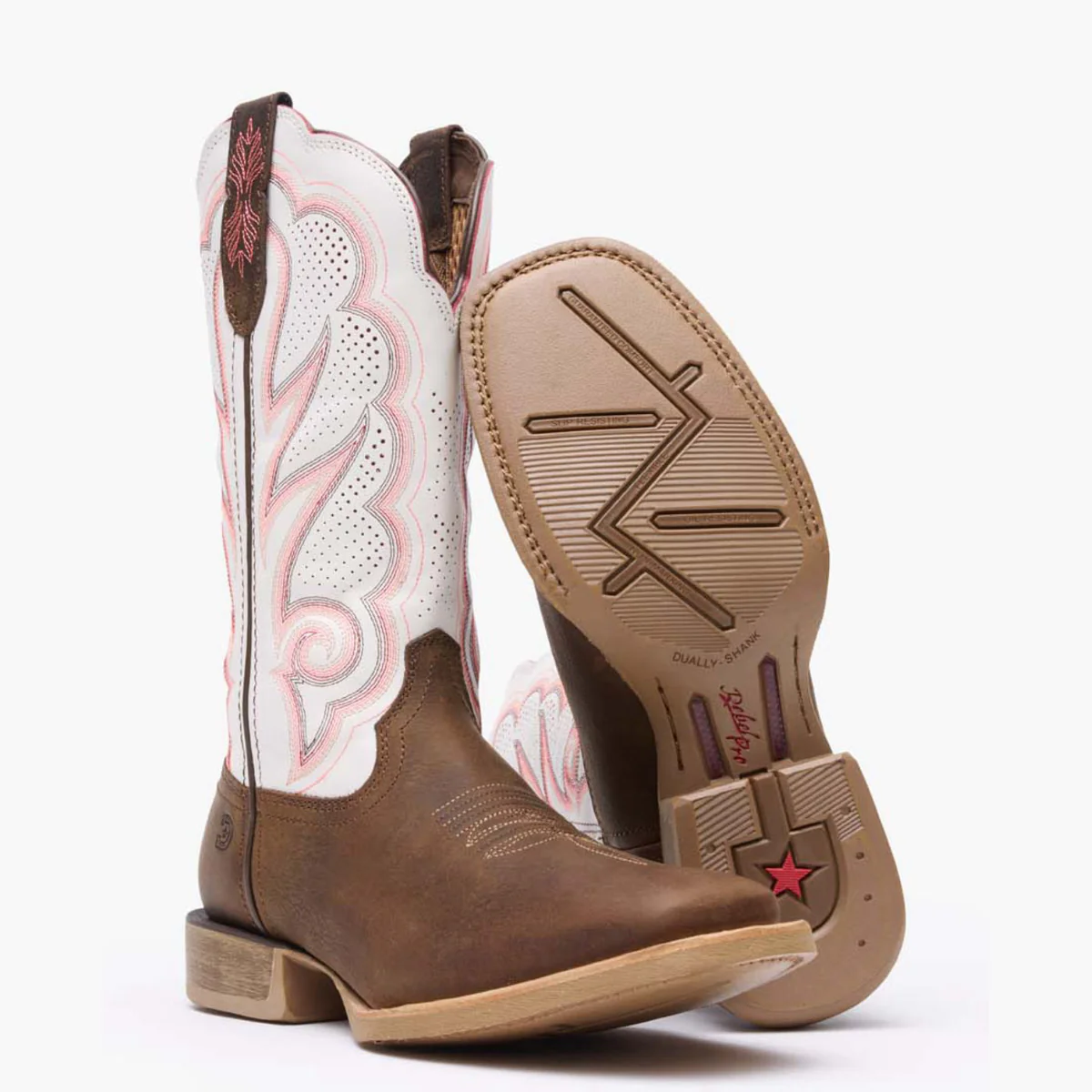 Durango white and pink embroidered cowboy boots