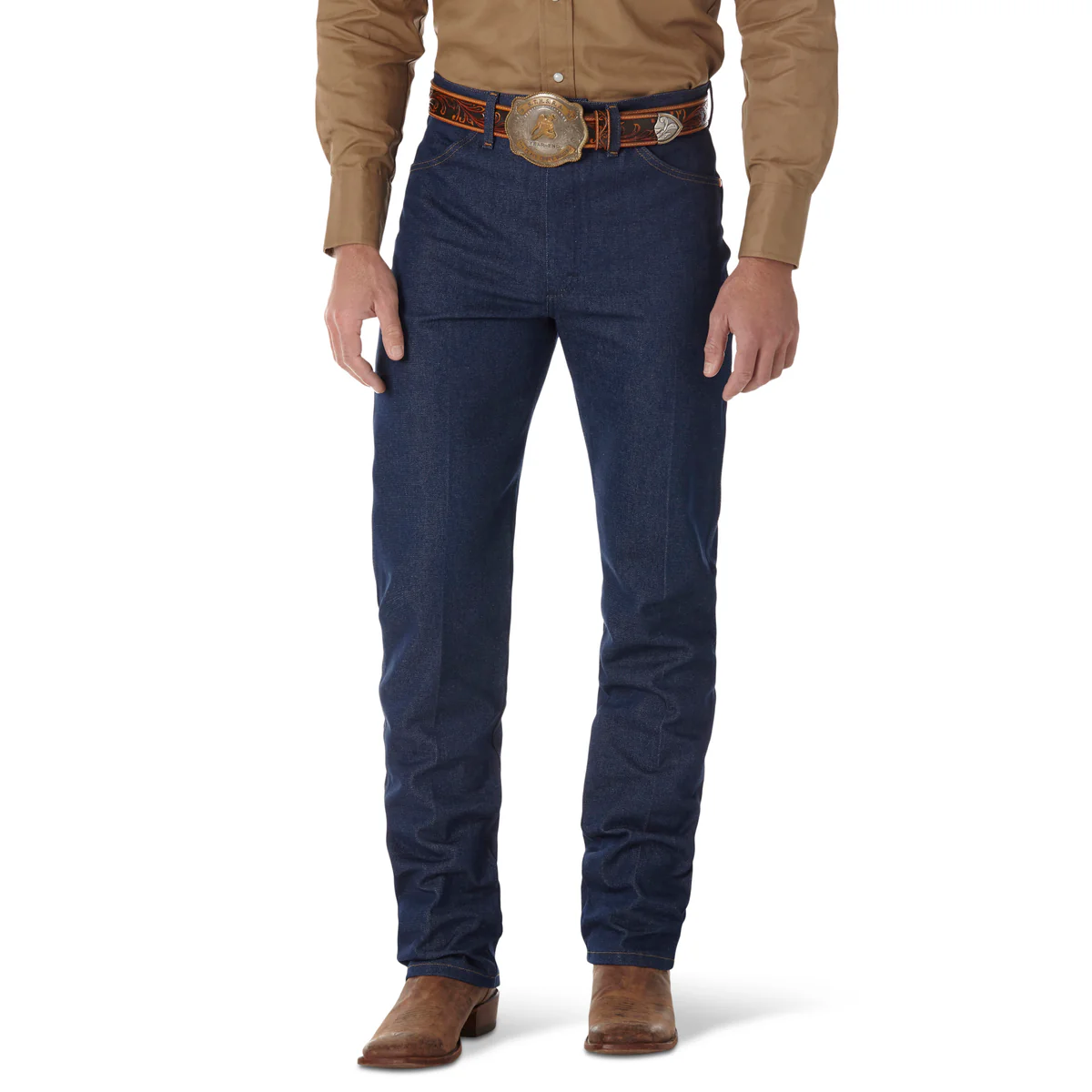 Wrangler cowboy cut jeans with tooled leather belt
